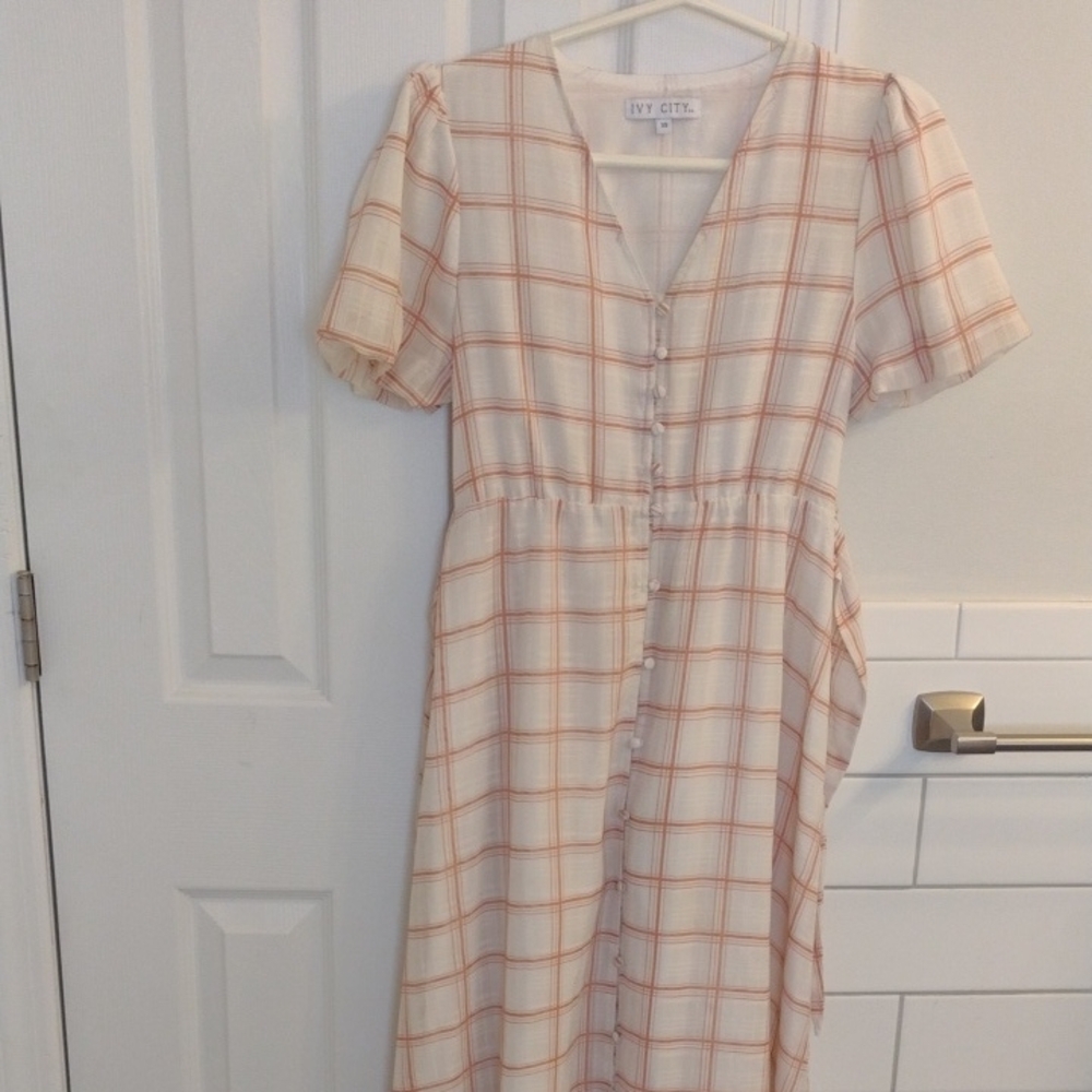 Ivy City Co Cream and Orange Plaid Dress